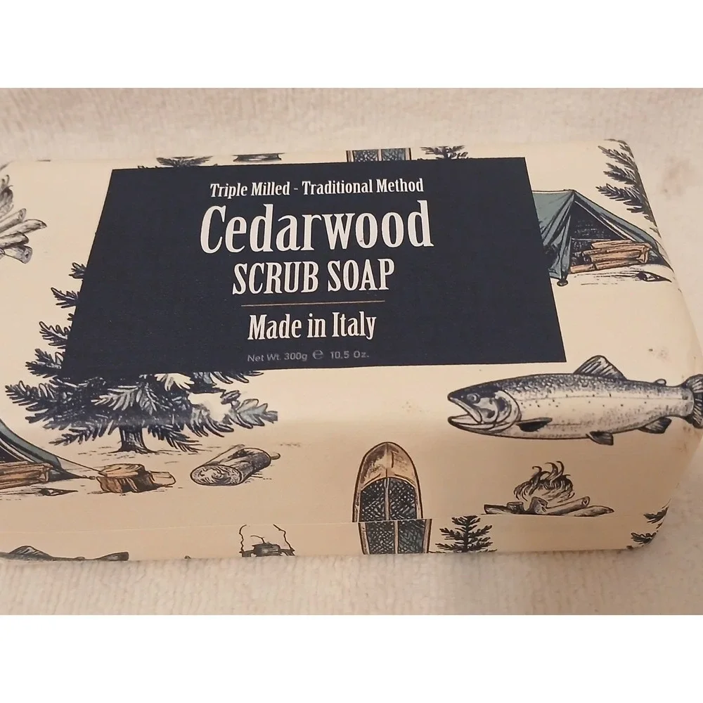 Italian CEDARWOOD Mens Bar Scrub Soap Luxury Triple Milled Body Hands Masculine